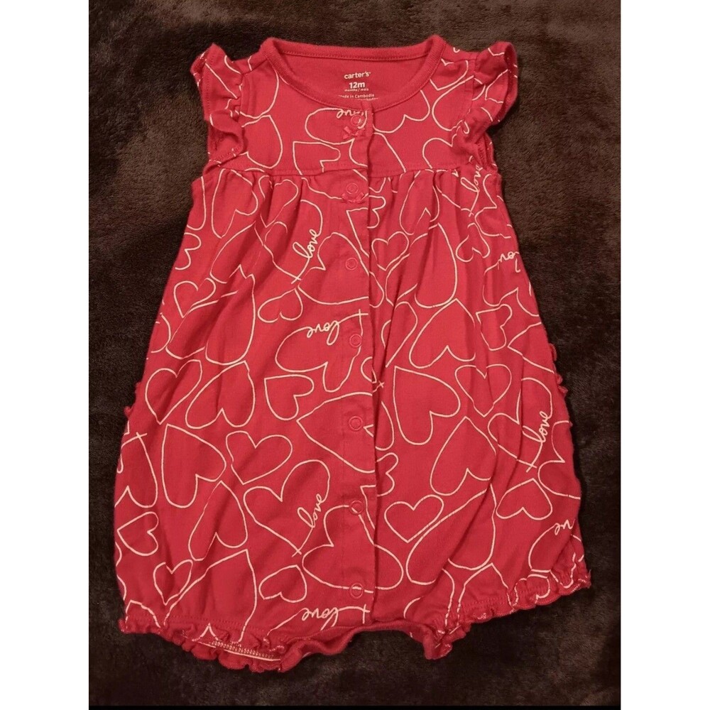 Romper 12 months Girls Carters red shorts outfit With Hearts Bottom Ruffles baby